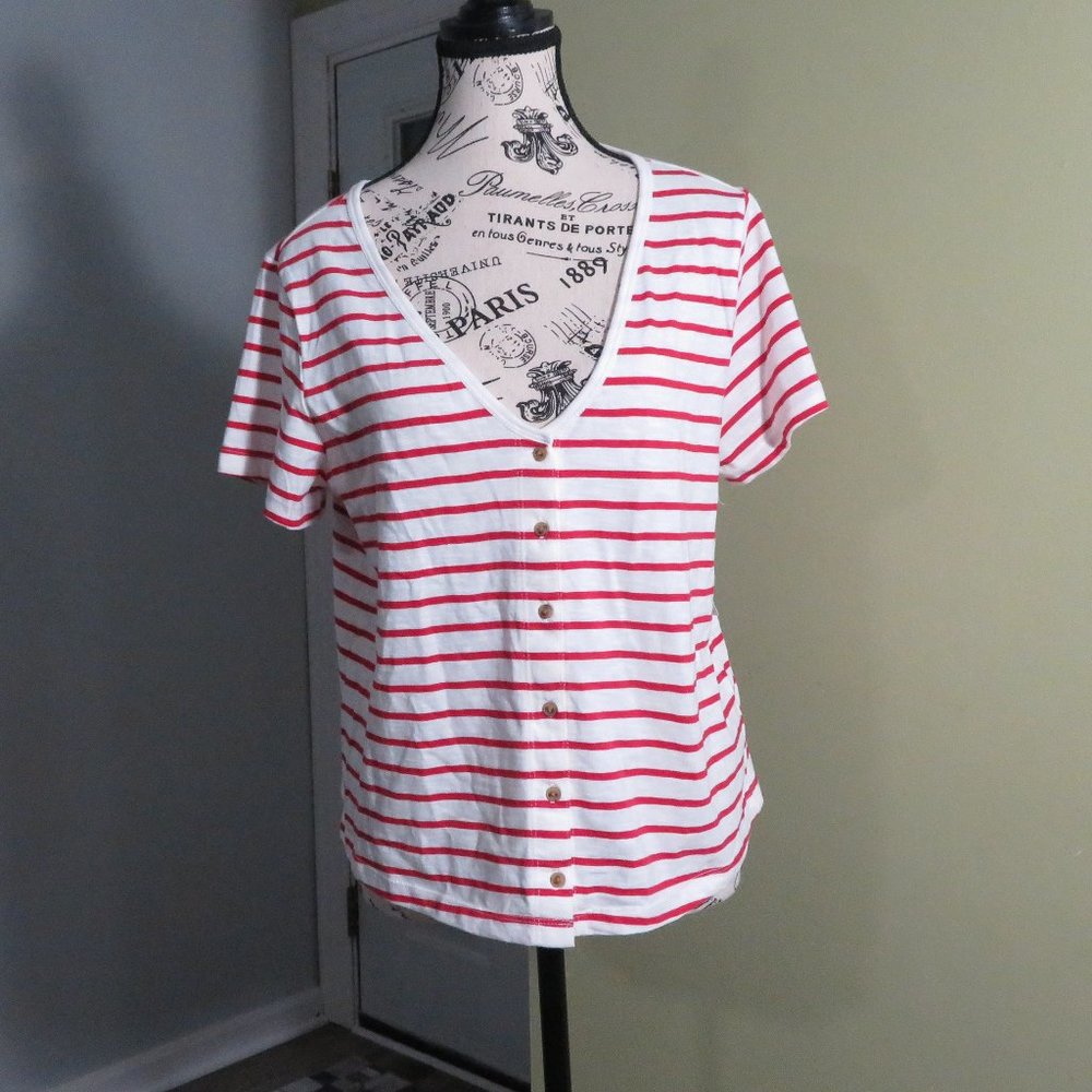 Old Navy V Neck Button down Cotton Stripes Shirt New w/ tag